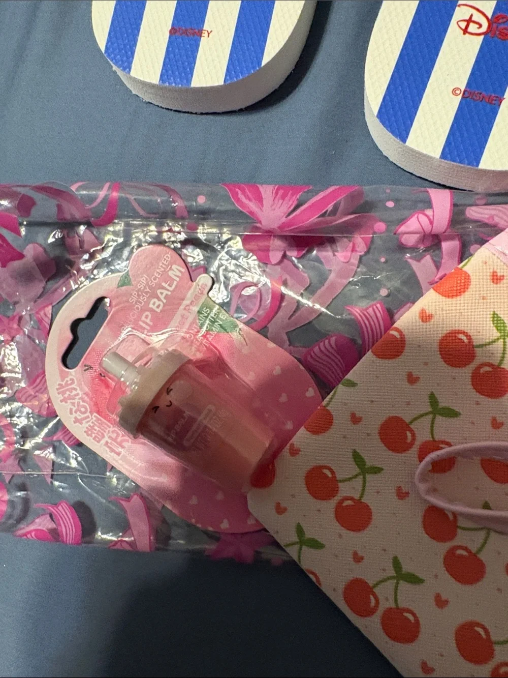 Kids' Blue Stripe Mickey & Minnie Flip Flops bundle wristlet, lip balm